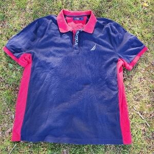 Nautica Mens 3XL Red Blue Three Button Up Polo Golf Shirt Embroidered Logo